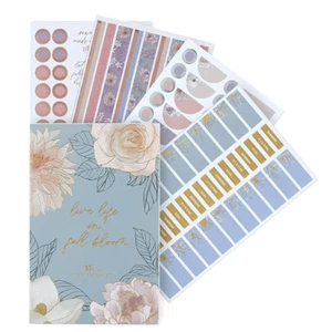 Erin Condren Flora Designer Sticker Book, 12 sheets/327 w/washi+clear stickers - Picture 1 of 3