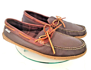 L.L. Bean Mens Sz. 13 Leather Moccasin Shoe/Slipper, Brown Plaid Lined,Nice-EUC!