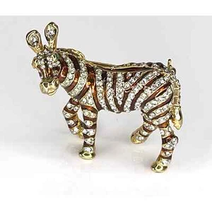 VTG Pave Crystal ZEBRA BROOCH PIN Enameled Gold Standing Zoo Animal Green Eyes - Picture 1 of 8