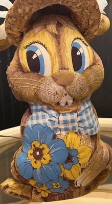 Vtg Bunny Rabbit Plush Pillow MCM cut to sew  Printed Fabric Stuffed Toy - Image 1 of 4