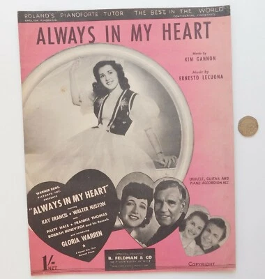 Always in My Heart vintage sheet music for the film movie song 1940s piano uke - Image 1 of 2