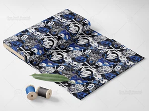 Baumwolle Popeline Stoff Vampire Geister Mumien WEISS BLAU EUR 9,98/m - Bild 1 von 2