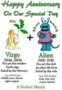 Biglietto Auguri Vergine e Alieno Anniversario A5 Zodiaco, Oroscopo,Stelle PID213 - Foto 1 di 1