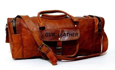 Maleta de lona vintage de cuero genuino para hombre viaje gimnasio fin de semana para pasar la noche Foto 1 de 4