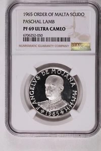 1965 Order of Malta 1 Scudo Angelo Paschal Lamb Silver NGC PF 69 ULTRA CAMEO - Picture 1 of 2
