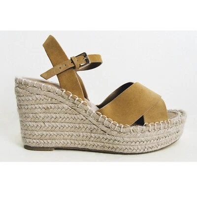 ZARA Mujer Talla 38 Marrón Gamuza Cuero Entrecruzado Tobillo Correa Yute Cuñas 7.5 Foto 1 de 4