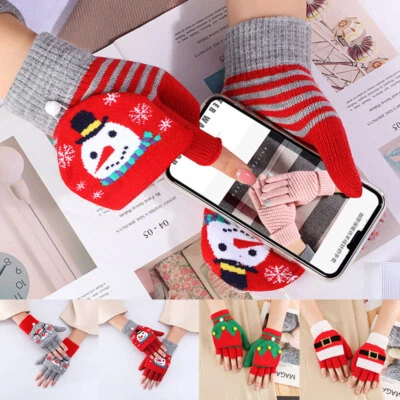 Halbfinger-Handschuhe Im Weihnachtsstil Handschuhe Mit Weihnachtsmann-Muster C8 - Bild 1 von 4