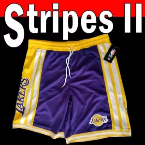 MEN'S NBA OFFICIAL LOS ANGELES LAKERS JERSEY SHORTS "II STRIPES" LA PURPLE 2XL - Picture 1 of 7