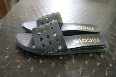 NICOLE "Ainslie" Cut-Out Slide Thong Sandal Black Leather Size 8 US/ 39 EUR NWOB - Image 1 of 4
