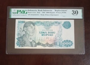 Indonesia 1968 5000 Rupiah Pick#111a* Sudirman REPLACEMENT PMG 30 Very Fine - Picture 1 of 2