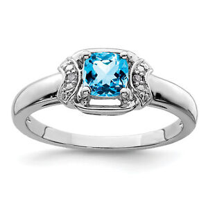 Silver Rhodium Diam. & Light Blue Topaz Ring QR4539BT