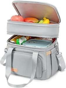 Lunch Box for Men Women - Double Deck Insulated Bag, Large Leak Gray - Picture 1 of 7