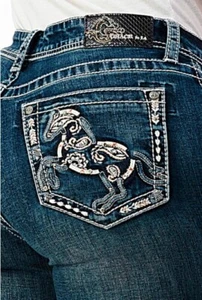 Grace in LA Women's Western Horse Embroidered Stretch Bootcut Jeans - Picture 1 of 3