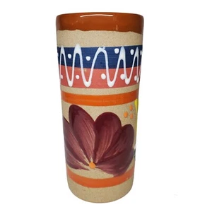 Botellon Arrenado Folk Art Mexican Clay Pottery Vase Floral Sandstone Handpaint - Picture 1 of 7