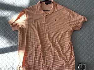 Ralph Lauren Polo Men’s XXL Orange and White Stripe Polo Shirt Collared Pima - Picture 1 of 5