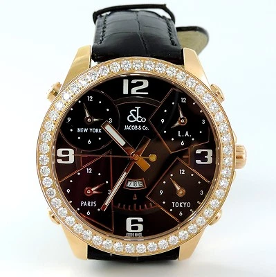 Jacob & Co. JC9RG Five Time Zone 47 mm 3,25 quilates oro 18kt precio de venta sugerido por el fabricante $43600.00 Foto 1 de 4