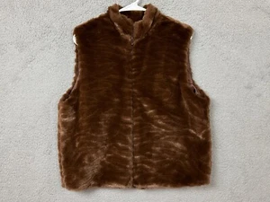 Vintage Bechamel vest womens medium brown faux fur zebra print texture full zip - Picture 1 of 11