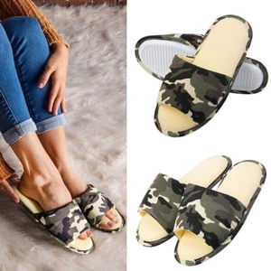 Aerusi Women Open Toe Camouflage Pattern Soft Slippers Anti Slip Cozy Flat Shoes - Picture 1 of 25