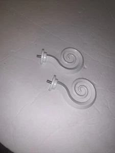 Decorative Curtain Rod Finials Window Pole End White Metal Scroll - Picture 1 of 3