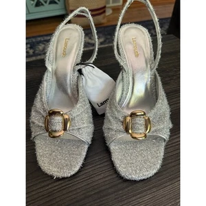 LARROUDÉ MAYFAIR SANDAL IN SILVER LUREX Sz. 10 with Extra Heel Tips - Picture 1 of 9