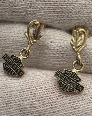 Vintage Harley Davidson Black Hills Gold 10k Gold Earrings - Image 1 of 4