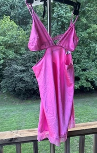 VICTORIA’S SECRET VS SATIN LACE Barbie PINK Babydoll Slip Gown Sleep Cutout Sexy - Picture 1 of 23