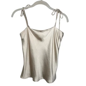 Oh Polly Champagne Tie Strap Sleeveless Satin Blouse Women's 4 - Picture 1 of 6