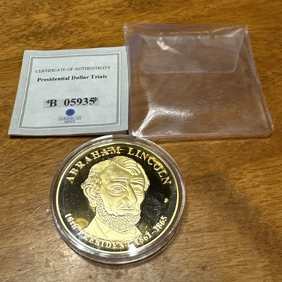 ABRAHAM LINCOLN DOLLAR TRIAL COIN PROOF AMERICAN MINT ORIG. RETAIL $99.95 NICE - Image 1 of 4