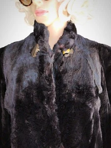 ANNIS FURS women's S Vintage '40s SOFT black rex fur long coat Great hardware! - Picture 1 of 19