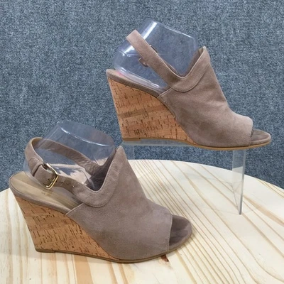 Stuart Weitzman Sandals Womens 9 M Open Toe Cork Wedge Slingback Brown Suede - Image 1 of 4