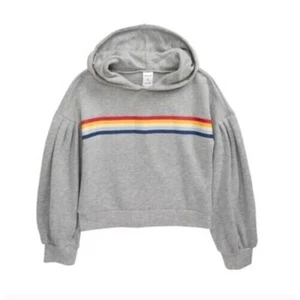 Nordstrom Kids' Balloon Sleeve Hoodie Grey Heather Rainbow Small 7/8 MSRP $39 - Picture 1 of 4