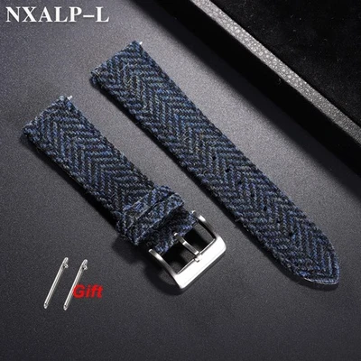 Genuine Leather Tweed Nylon Watch Strap 18mm 20mm 22mm Quick Release Band - Image 1 of 4