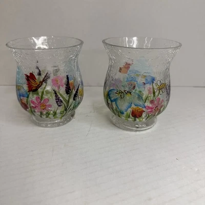Набор из 2 обетов Yankee Candle Flowers & Butterflies Crackle Glass 3 1\2 дюйма - Изображение 1 из 4