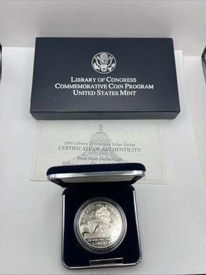 2000 Library of Congress Commemorative US Mint Proof Silver Dollar Coin Box COA - Image 1 of 3