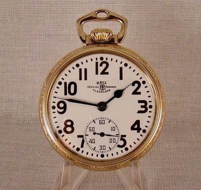 BALL HAMILTON "998 ELINVAR" 23j 10k DORADO CON ESFERA ABIERTA 16s RR RELOJ DE BOLSILLO Foto 1 de 4