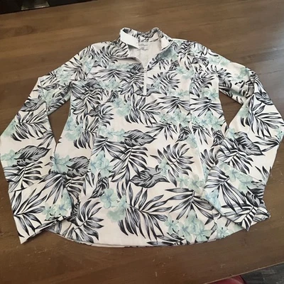 Camisa Pullover Tommy Bahama Mujer Grande Blanca Azul Floral 1/4 Cremallera Golf Malla Foto 1 de 3