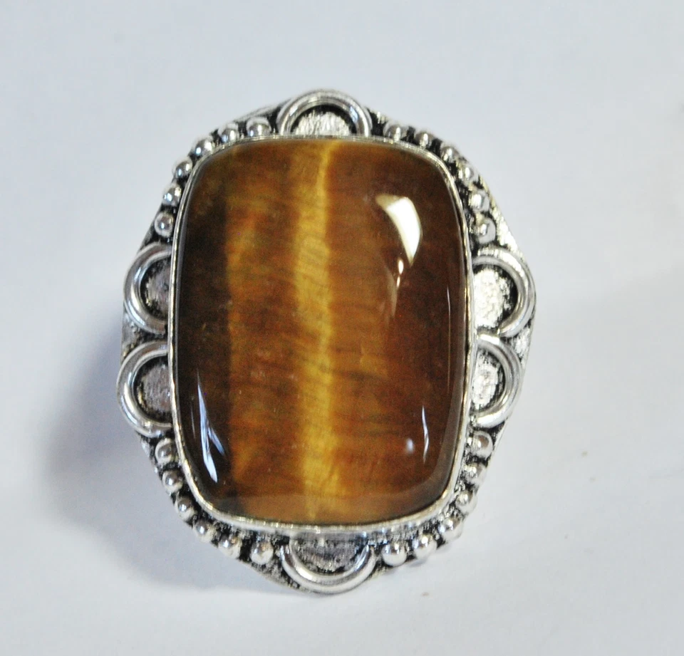 Anillo de plata esterlina Cabachon hecho a mano piedra ojo de tigre natural talla 7 Foto 1 de 4
