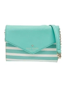 Cartera Bandolera Kate Spade Como Nueva Verde y Blanco Rayas con Correa de Cadena - Imagen 1 de 5