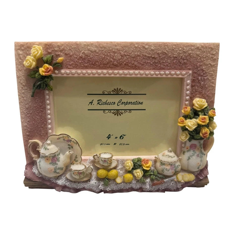 A Richesco Co 复古相框 4x6 桌面玫瑰茶派对 3D 设计树脂 — 第 1/2 张图片