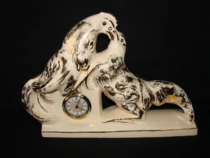 Vintage Art Deco Clock signed ROZAY - LA BORNE - Cockfight - Picture 1 of 10
