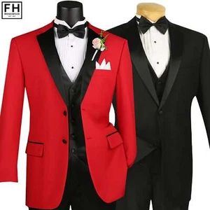 VINCI Men's 4pc Tuxedo w/ Sateen Lapel, Flexible Waist - 36S-62L, 2 Colors - NEW - Picture 1 of 11