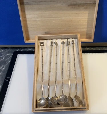 CUCHARAS DE TÉ HELADO VINTAGE X 6 TEMA JAPÓN PLATA ESTERLINA Foto 1 de 4