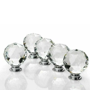 6pcs Glass Crystal Cupboard, Drawer & Wardrobe Knobs / Handles 40mm - Picture 1 of 6