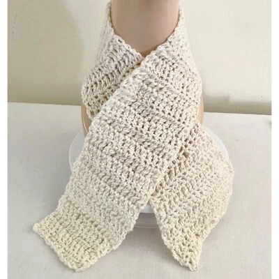 Extravagante Bufanda Hecha a Mano Crema Ganchillo 34" Largo Acrílico Cálido Accesorio Niños Adolescentes Foto 1 de 4