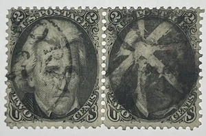 US #73 1863 2c gray black Jackson Used Horiz. Pair; $150 SCV - Picture 1 of 3