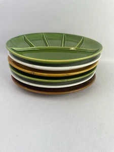 VTG Set/6 Multi Color Ceramic Sushi Fondue Divided Plates Japan Retro - Picture 1 of 14