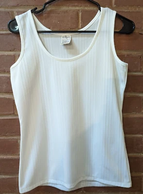 Camiseta sin mangas blanca vintage para mujer años 70 doble tejido poliéster talla grande Foto 1 de 4