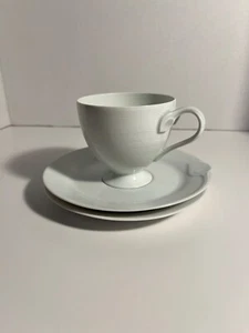 3 Piece Hutschenreuther Fleuron Chloe White Footed Cup, Saucer, Desert plate - Picture 1 of 10