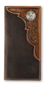 Ariat Western Boys Wallet Rodeo Leather Floral Overlay Concho Brown A3551302 - Picture 1 of 2