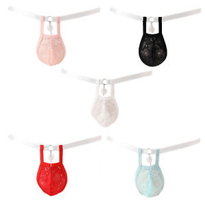 Mens Thong Costume T-back With Round Pendant G-string Lace Underwear Clubwear